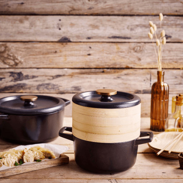 Nori Cast Iron Cocotte with Steamer Inserts - Alva Cookware